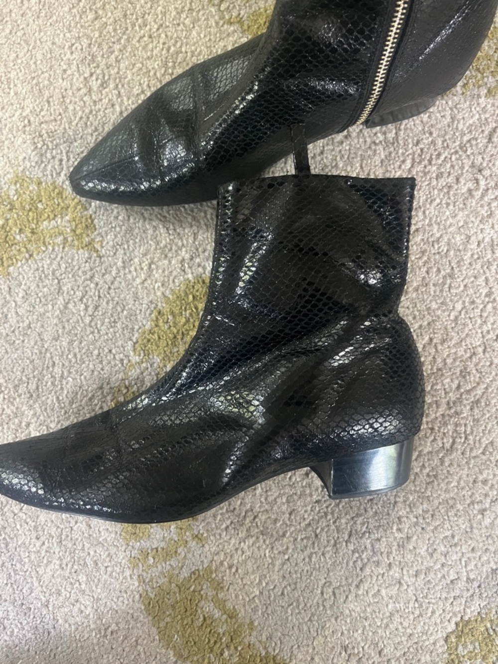 Zara Black Shimmery Pointed-Toe Ankle Booties with Side Zipper